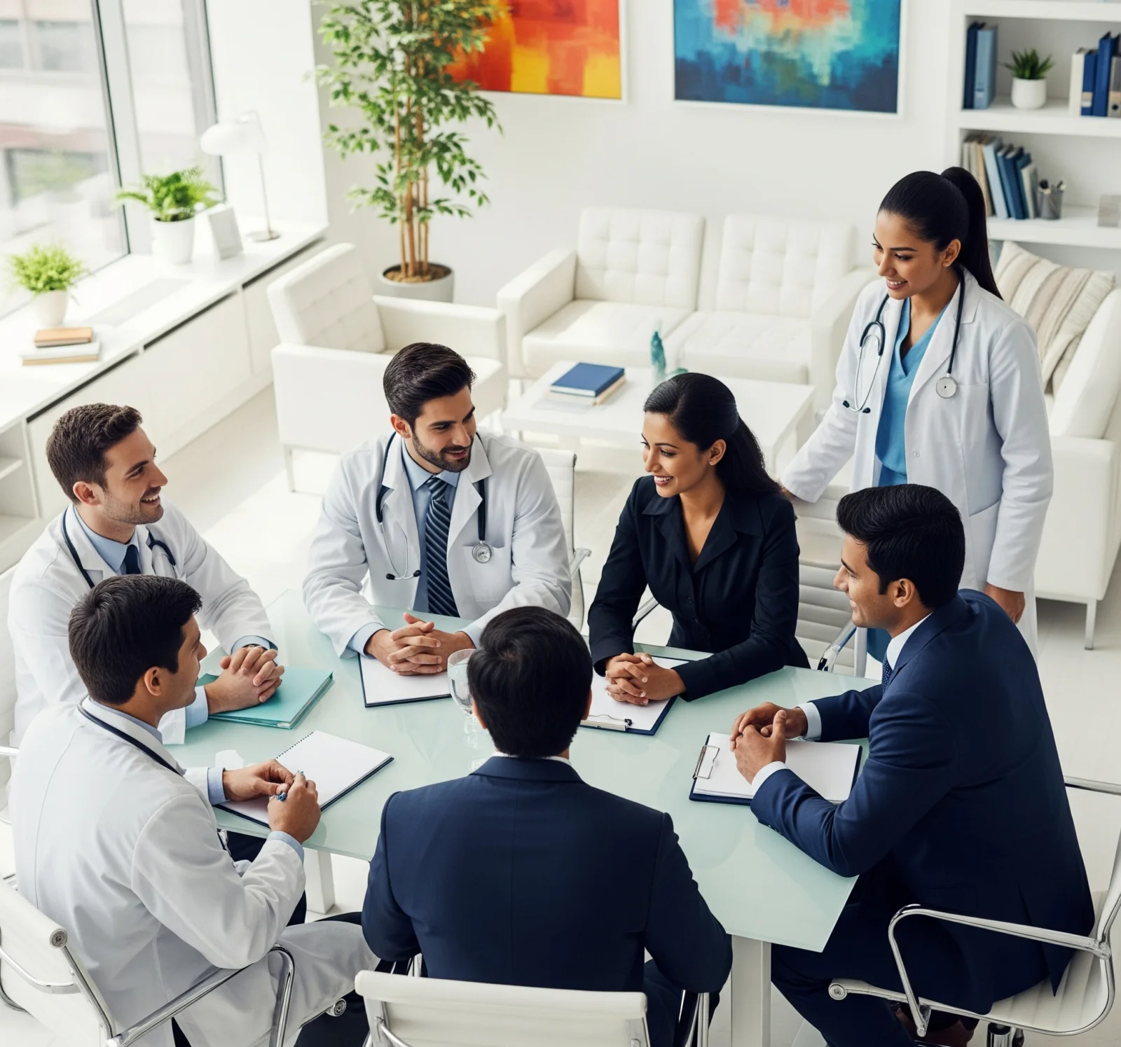 Equipo médico colaborando en una clínica moderna